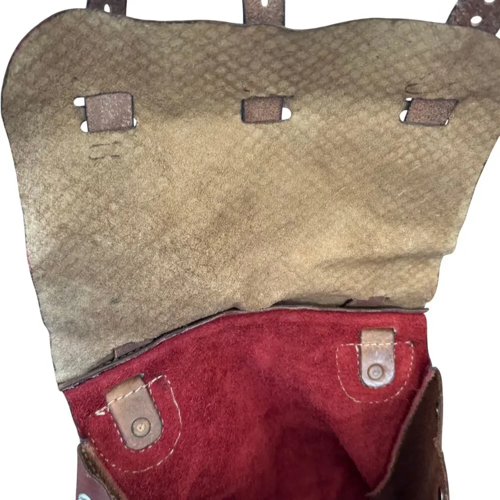 Handmade leather ren faire fantasy mix leather crossbody bag - Picture 3 of 12